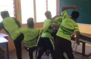The screenshot of a victim being assaulted by a group of students in a class at a secondary school in Langkawi, Kedah yesterday.