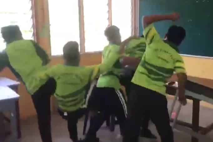 The screenshot of a victim being assaulted by a group of students in a class at a secondary school in Langkawi, Kedah yesterday.