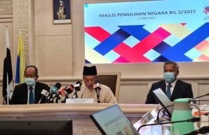Tan Sri Muhyiddin Yassin in a news conference after chairing the Fifth National Recovery Council Meeting 2022 at Putrajaya today. Covid-19 under control