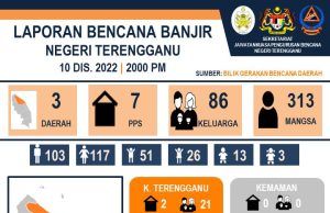 Banjir Terengganu: 16 bayi antara 313 orang di PPS