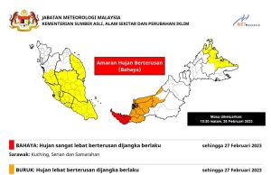Hujan lebat di Sarawak, Sabah hari ini