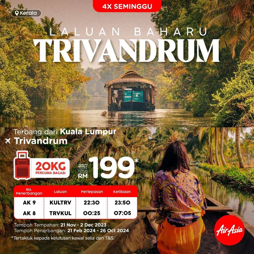 AirAsia lancar laluan baharu ke Thiruvananthapuram