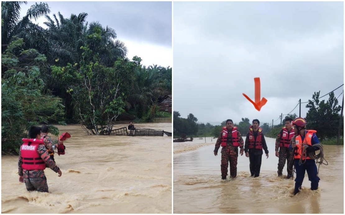 Jalan dinaiki air, lelaki bermotosikal nyaris hanyut di Mersing