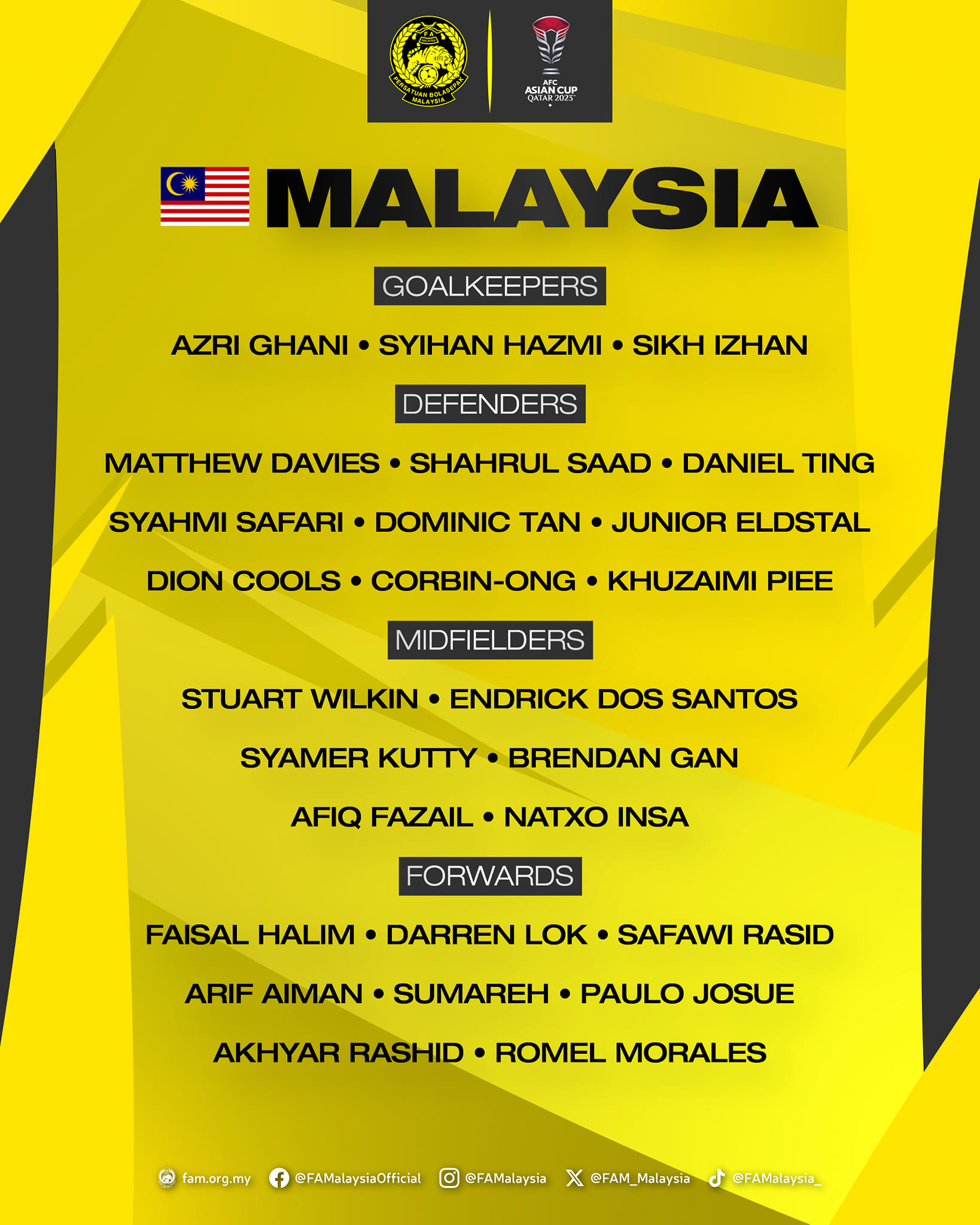 FAM umum skuad Harimau Malaya galas cabaran di Qatar