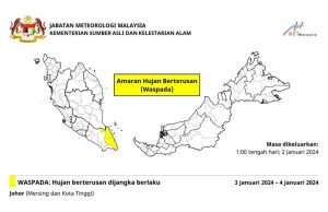 Hujan berterusan di Mersing, Kota Tinggi selama dua hari
