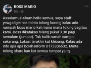 ‘Influencer’ Boss Mario dilaporkan hilang di Klebang