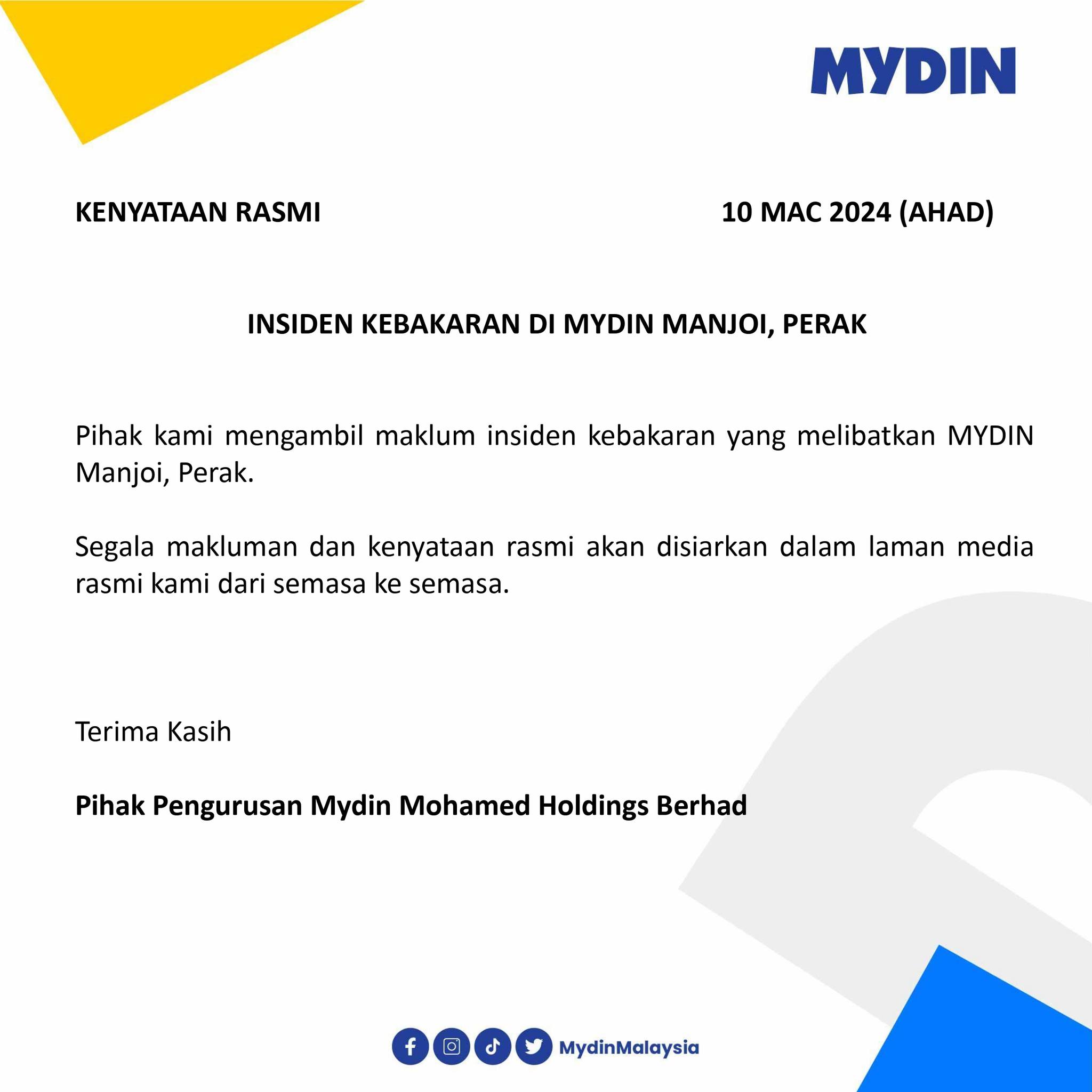 Mydin akan keluar kenyataan rasmi