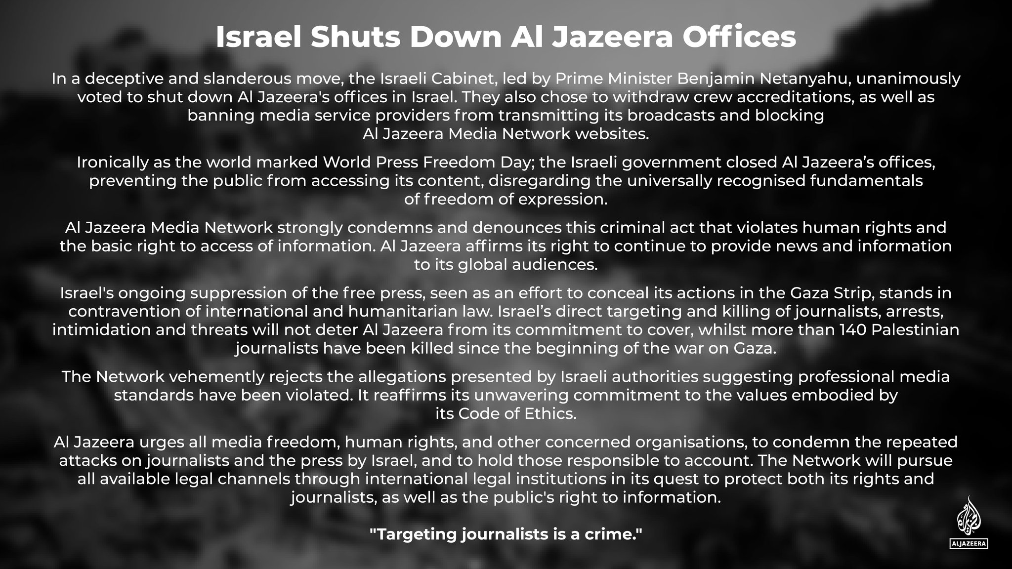 Reporters Without Borders kutuk arahan penutupan Al-Jazeera di Israel