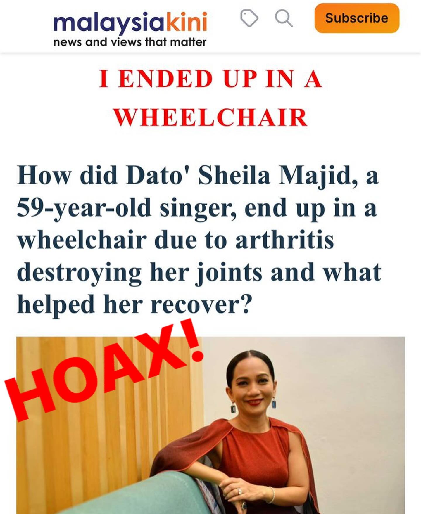 Sheila Majid nafi berkerusi roda, sakit radang sendi