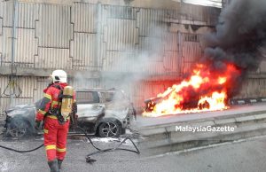 Pemandu terselamat Perodua Aruz dinaiki terbakar