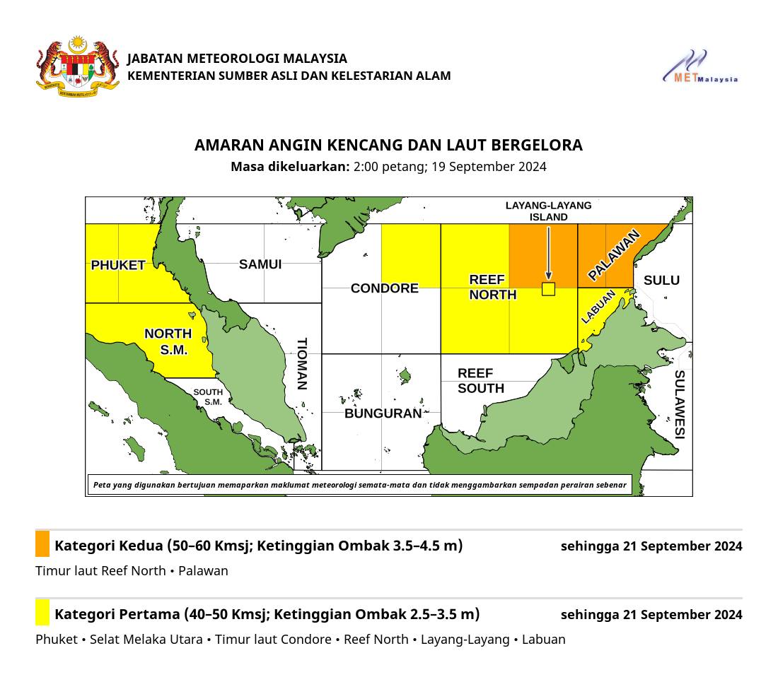 MetMalaysia keluar amaran angin kencang, laut bergelora