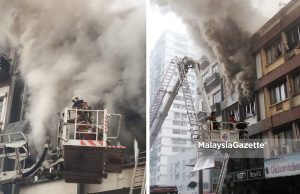 Rumah kedai terbakar, Lorong Haji Taib diselubungi asap tebal