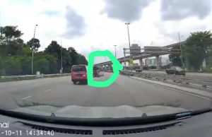 Sebuah kereta bewarna merah dipercayai yang melanggar sebuah motosikal di Lebuhraya Sungai Besi pada 11 Oktober lalu. Foto: JSPT KL