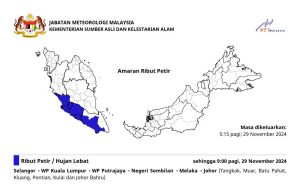 Hujan lebat di KL, Putrajaya dan tiga negeri pagi ini