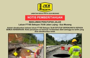 KM78 Gua Musang-Lojing ditutup akibat jalan mendap