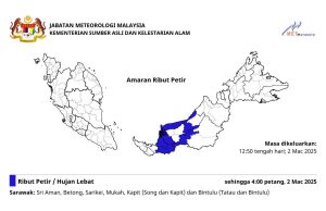 Ribut petir, hujan lebat melanda Sarawak hingga petang ini
