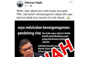 Saifuddin Nasution nafi fitnah beri kerakyatan kepada warga China yang kembali tular