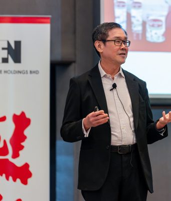 Lim Yew Hoe, Chief Executive Officer of F&NHB, presenting the First Half FY2025 Financial Results Briefing at The Westin Kuala Lumpur. F&N AgriValley food security dairy farm