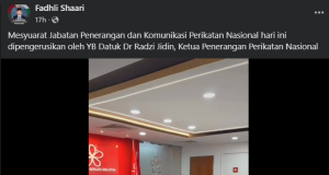 Status Fadhli Saari di Facebook yang menimbulkan tanda tanya mengenai kedudukan Ahmad Faizal Azumu selaku Ketua Penerangan PN.