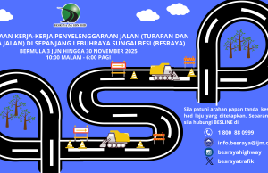 Kerja-kerja selenggara Lebuhraya Sungai Besi hingga akhir November