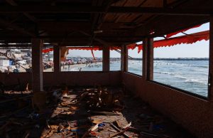 Debris is scattered across the floor at al-Baqa, which was devastated in an Israeli strike on the Gaza City seafront, on June 30, 2025. — OMAR AL-QATTAA/AFP via Getty Images