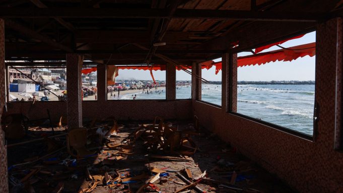 Debris is scattered across the floor at al-Baqa, which was devastated in an Israeli strike on the Gaza City seafront, on June 30, 2025. — OMAR AL-QATTAA/AFP via Getty Images