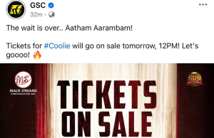 GSC akhirnya akan tayang Coolie, jualan tiket dibuka esok
