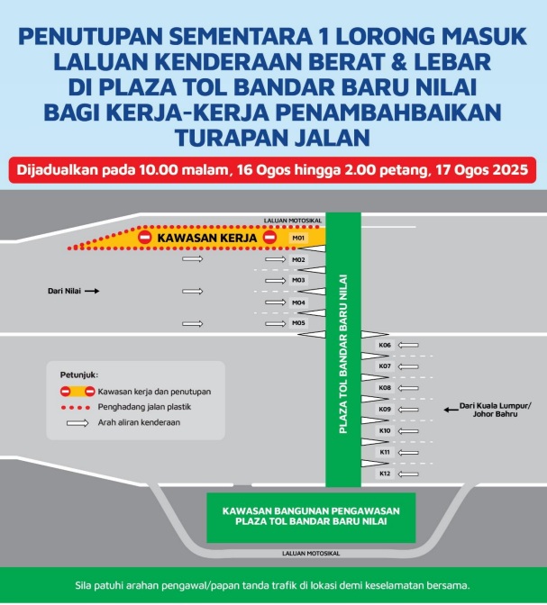 Penutupan sementara Plaza Tol Bandar Baru Nilai.