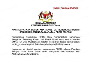Kes Zara Qairina: Pengetua, PK HEM, warden ditempatkan sementara di JPN Sabah