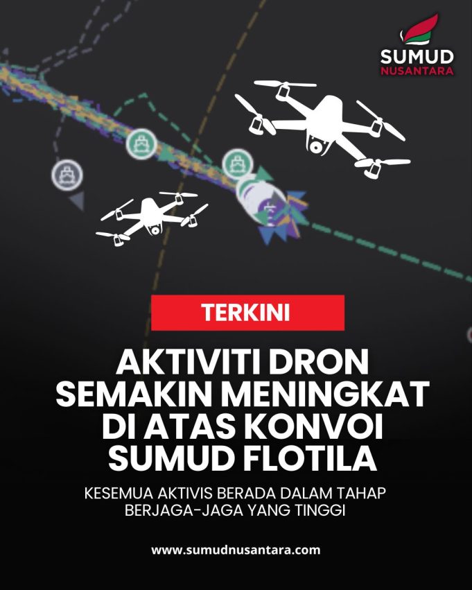 Aktiviti dron di atas konvoi sumud flotilla semakin meningkat.