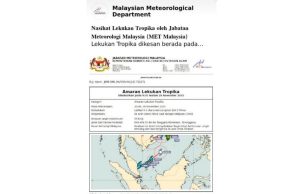MetMalaysia keluarkan nasihat Lekukan Tropika