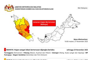 Hujan sangat lebat di Putrajaya, empat negeri Sabtu ini
