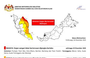 Hujan berterusan tahap bahaya diramal melanda pantai timur – MetMalaysia