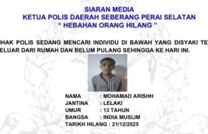 Mohamad Arishh hilang sejak Ahad lalu