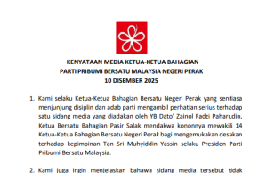 14 Ketua Bahagian Bersatu Perak nafi desak Muhyiddin letak jawatan