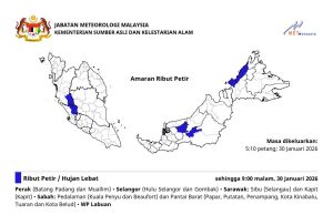 Ribut petir, hujan lebat dan angin kencang di Perak, Selangor sehingga 9 malam ini