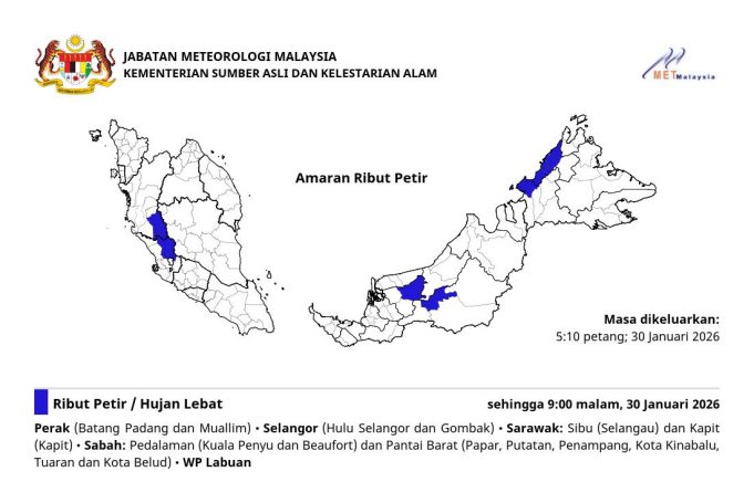 Amaran ribut petir oleh MetMalaysia.