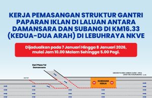 Gangguan trafik minimum dijangka mulai 10 malam ini di KM16.33 NKVE – PLUS