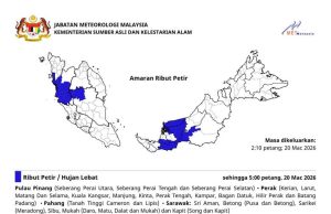 Ribut petir, hujan lebat di empat negeri petang ini Met Malaysia