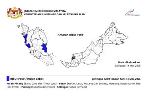 Ribut petir, hujan lebat dan angin kencang di 4 negeri sehingga tengah hari ini