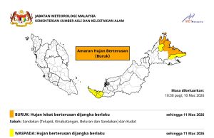 Amaran buruk hujan berterusan di Sabah hingga esok