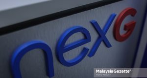 Logo NexG di Bangunan Setia 1, Damansara Height, Kuala Lumpur. Foto MOHD ADZLAN, 23 APRIL 2026.