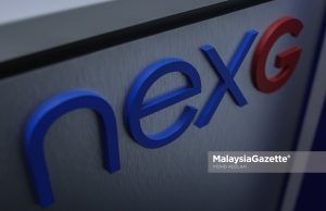 Logo NexG di Bangunan Setia 1, Damansara Height, Kuala Lumpur. Foto MOHD ADZLAN, 23 APRIL 2026.