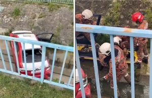Pemandu teksi cedera, terbabas dalam longkang besar