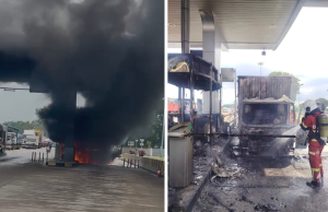 Lori cat dan pondok tol terbakar di Plaza Tol Sungai Ramal