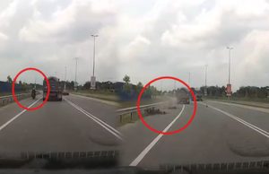 Penunggang motosikal cedera dilanggar lori ketika memotong di bahu jalan