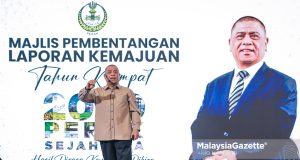Menteri Besar Perak, Datuk Seri Saarani Mohamad ketika membentangkan Laporan Kemajuan Tahun Keempat Perak Sejahtera 2030 di Pusat Konvensyen Casuarina@Meru, Ipoh, pada Isnin. Foto ANIQ NABILAFIQ ANUAR, 06 JULAI 2026.
