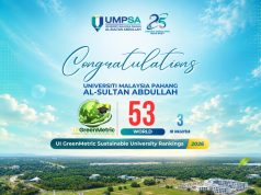 UMPSA diiktiraf 53 terbaik dunia dalam kelestarian